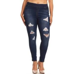 NEW JVINI brenda’s distressed denim jeggings in dark wash